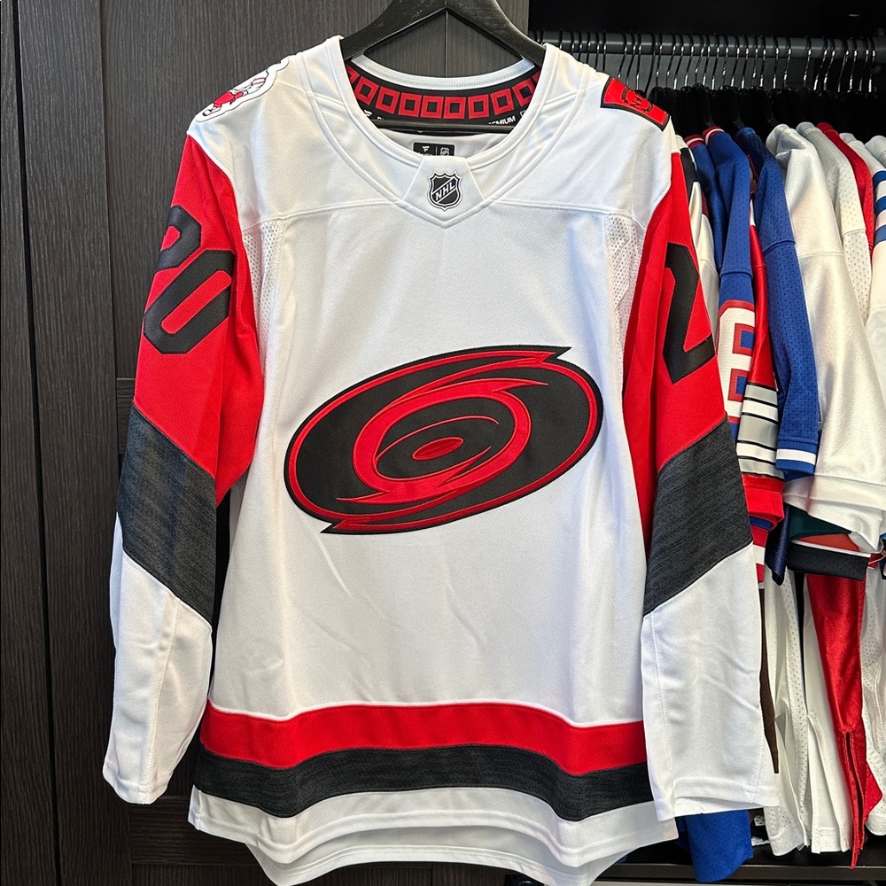 Sebastian Aho Carolina Hurricanes Fanatics Away Premium Jersey - White